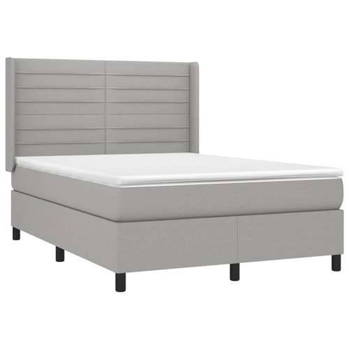 Krevet box spring s madracem svjetlosivi 140x200 cm od tkanine - Svjetlosiva 140 x 200 cm vodoravne pruge Cijena