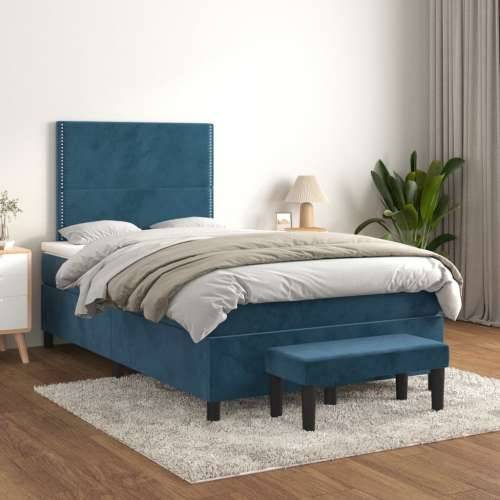 Box spring krevet s madracem tamnoplavi 120 x 200 cm baršunasti - Tamno plava 120 x 200 cm Obično s čavlima Cijena