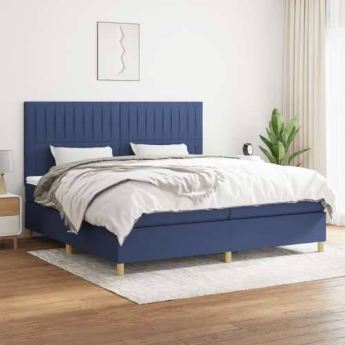 Krevet s oprugama i madracem plavi 200 x 200 cm od tkanine - Plava 200 x 200 cm Okomite pruge Cijena