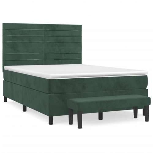 Krevet s oprugama i madracem tamnozeleni 140x190 cm baršunasti - Tamnozelena 140 x 190 cm vodoravne pruge Cijena