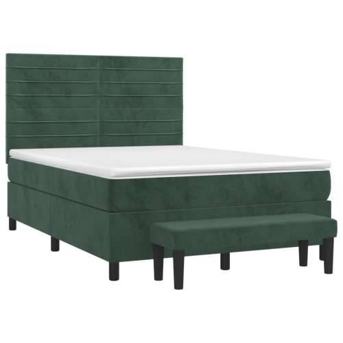 Krevet s oprugama i madracem tamnozeleni 140x190 cm baršunasti - Tamnozelena 140 x 190 cm vodoravne pruge Cijena