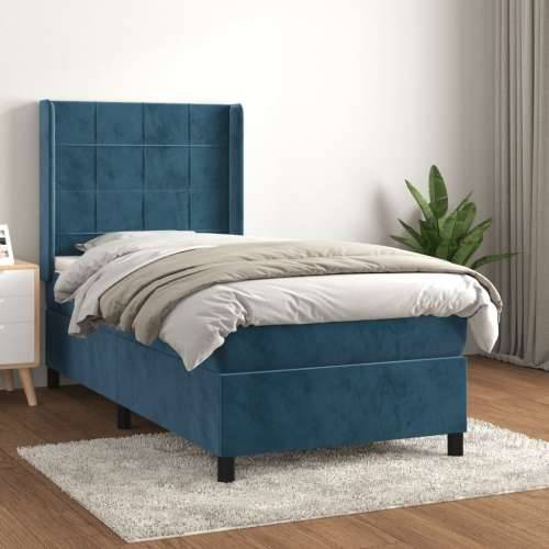 Box spring krevet s madracem tamnoplavi 80 x 200 cm baršunasti - Tamno plava 80 x 200 cm Blok s kvadratima Cijena