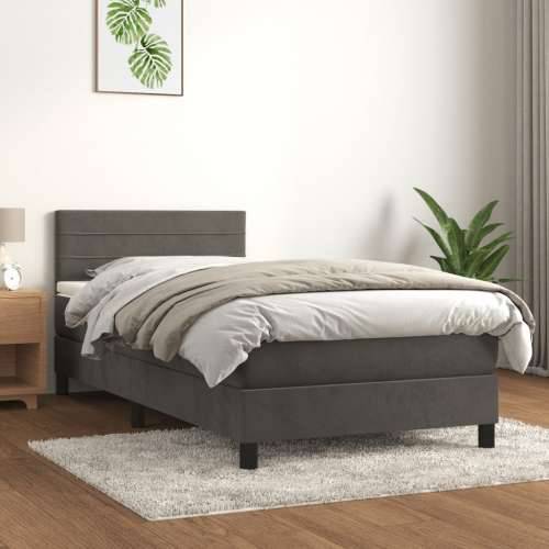 Box spring krevet s madracem tamnosivi 100x200 cm baršunasti - Tamno siva 100 x 200 cm vodoravne pruge Cijena