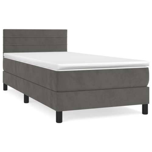 Box spring krevet s madracem tamnosivi 100x200 cm baršunasti - Tamno siva 100 x 200 cm vodoravne pruge Cijena