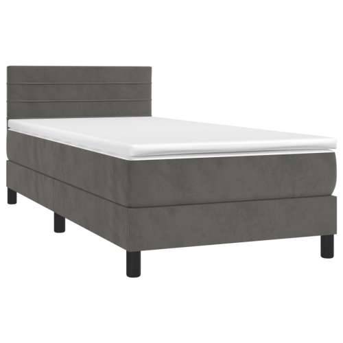 Box spring krevet s madracem tamnosivi 100x200 cm baršunasti - Tamno siva 100 x 200 cm vodoravne pruge Cijena