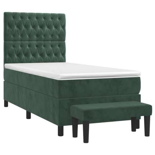 Box spring krevet s madracem tamnozeleni 90x190 cm baršunasti - Tamnozelena 90 x 190 cm Dizajn s gumbima Cijena