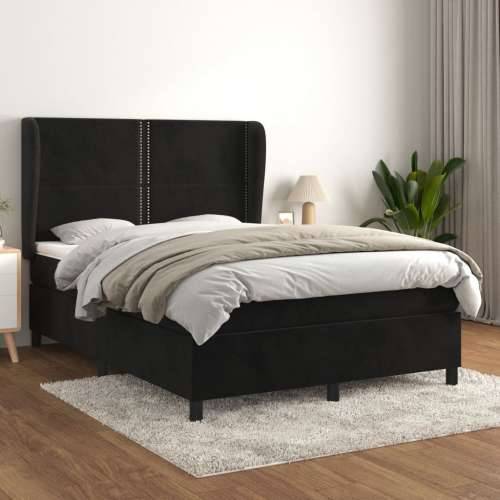 Krevet s oprugama i madracem crni 140 x 190 cm baršunasti - Crna 140 x 190 cm Obično s čavlima Cijena