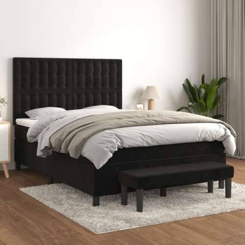 Krevet s oprugama i madracem crni 140 x 190 cm baršunasti - Crna 140 x 190 cm gumbi Cijena