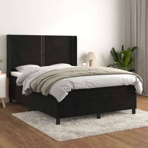 Krevet s oprugama i madracem crni 140 x 190 cm baršunasti - Crna 140 x 190 cm Obično s čavlima Cijena