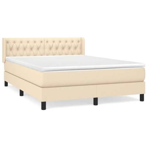 Krevet s oprugama i madracem krem 140 x 190 cm od tkanine - Krema 140 x 190 cm Dizajn s gumbima Cijena
