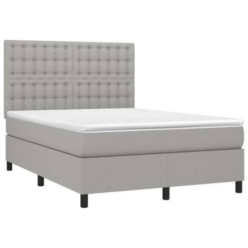 Krevet box spring s madracem svjetlosivi 140x200 cm od tkanine - Svjetlosiva 140 x 200 cm gumbi Cijena