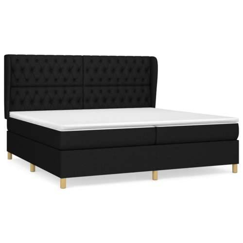 Krevet s oprugama i madracem crni 200x200 cm od tkanine - Crna 200 x 200 cm Dizajn s gumbima Cijena