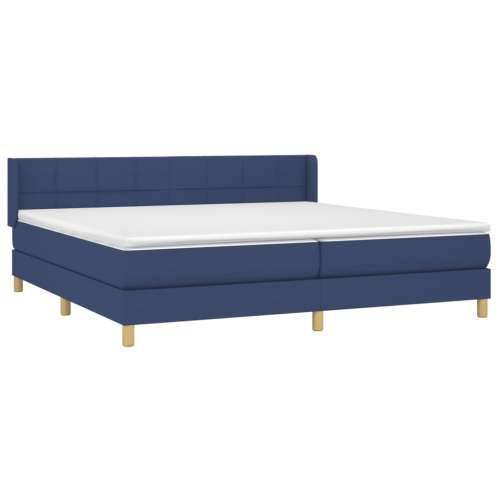 Krevet s oprugama i madracem plavi 200 x 200 cm od tkanine - Plava 200 x 200 cm Blok s kvadratima Cijena