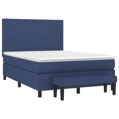 Krevet s oprugama i madracem plavi 140 x 190 cm od tkanine - Plava 140 x 190 cm Gladak dizajn Cijena