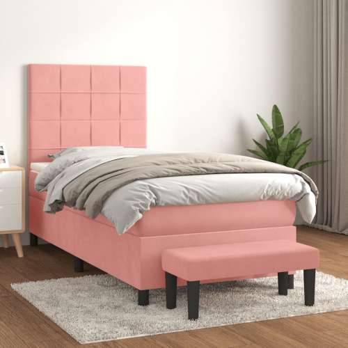 Box spring krevet s madracem ružičasti 80 x 200 cm baršunasti - Ružičasta 80 x 200 cm Blok s kvadratima Cijena