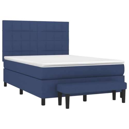 Krevet s oprugama i madracem plavi 140 x 190 cm od tkanine - Plava 140 x 190 cm Blok s kvadratima Cijena