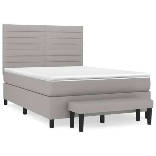 Krevet box spring s madracem svjetlosivi 140x200 cm od tkanine - Svjetlosiva 140 x 200 cm vodoravne pruge Cijena