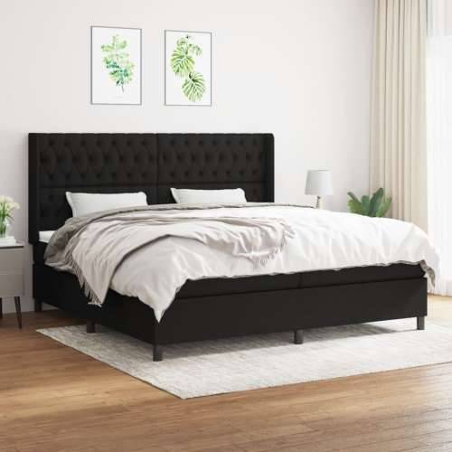 Krevet s oprugama i madracem crni 200x200 cm od tkanine - Crna 200 x 200 cm Dizajn s gumbima Cijena