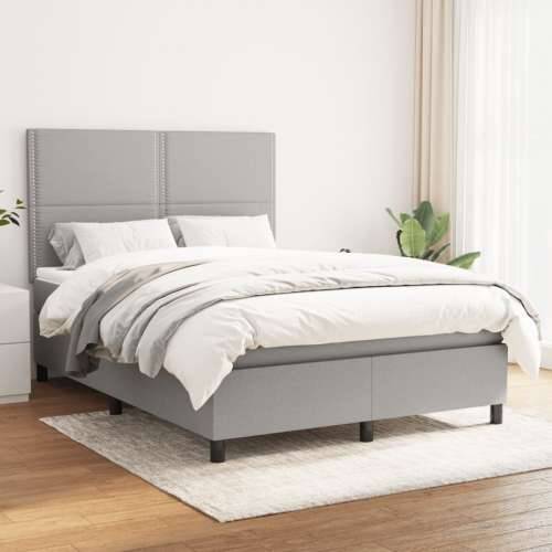 Krevet box spring s madracem svjetlosivi 140x200 cm od tkanine - Svjetlosiva 140 x 200 cm Obično s čavlima Cijena