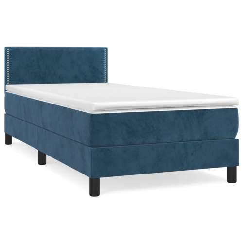 Box spring krevet s madracem tamnoplavi 90x200 cm baršunasti - Tamno plava 90 x 200 cm Obično s čavlima Cijena