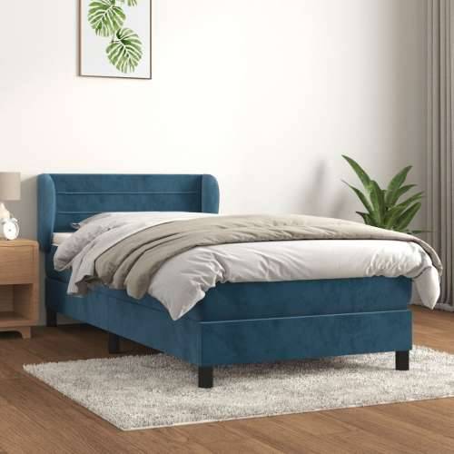 Box spring krevet s madracem tamnoplavi 90x200 cm baršunasti - Tamno plava 90 x 200 cm vodoravne pruge Cijena