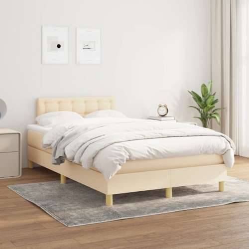 Krevet s oprugama i madracem krem 120 x 200 cm od tkanine - Krema 120 x 200 cm gumbi Cijena