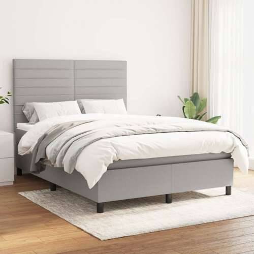 Krevet box spring s madracem svjetlosivi 140x200 cm od tkanine - Svjetlosiva 140 x 200 cm vodoravne pruge Cijena