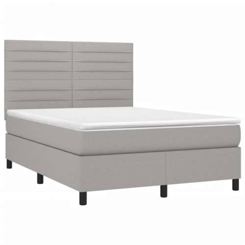Krevet box spring s madracem svjetlosivi 140x200 cm od tkanine - Svjetlosiva 140 x 200 cm vodoravne pruge Cijena