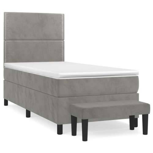 Box spring krevet s madracem svjetlosivi 80 x 200 cm baršunasti - Svjetlosiva 80 x 200 cm Obično s čavlima Cijena