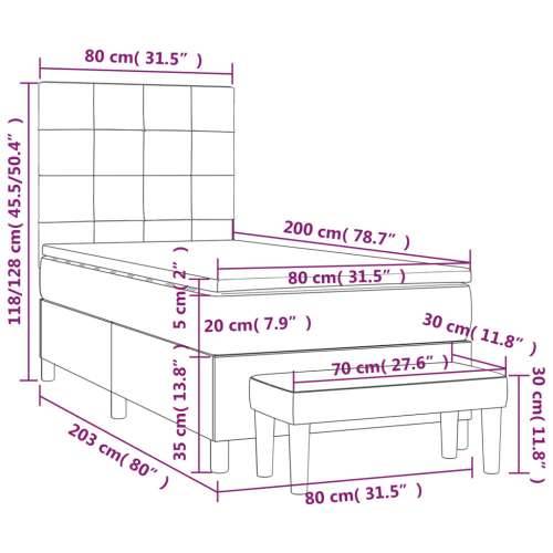 Okvir kreveta s oprugama i madrac svjetlosivi 80x200cm tkanina - Svjetlosiva 80 x 200 cm Blok s kvadratima Cijena