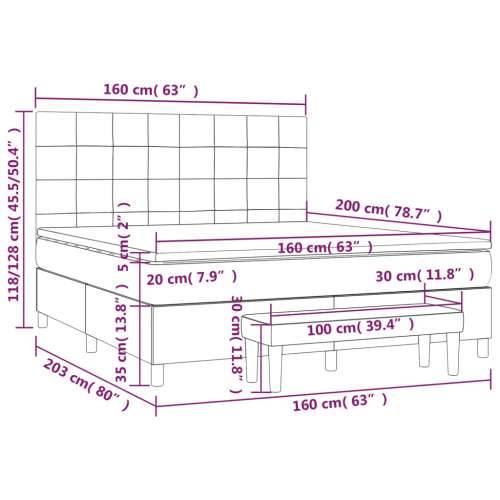 Krevet s oprugama i madracem tamnosivi 160x200 cm baršunasti - Tamno siva 160 x 200 cm Blok s kvadratima Cijena