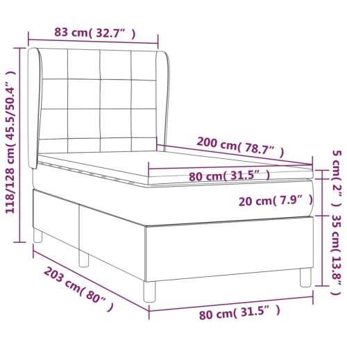 Okvir kreveta s oprugama i madrac tamnosivi 80x200cm od tkanine - Tamno siva 80 x 200 cm Blok s kvadratima Cijena