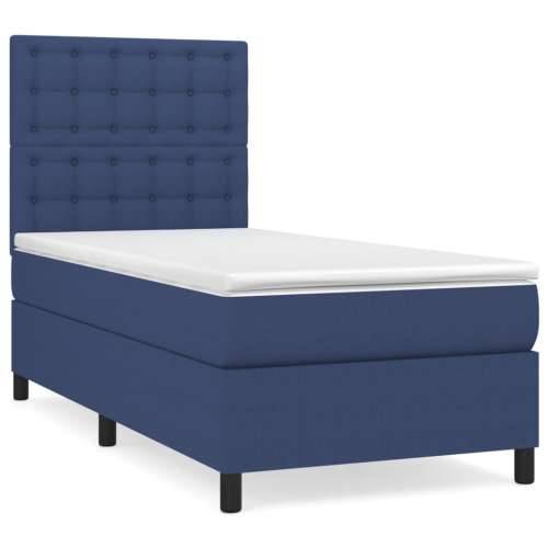 Krevet s oprugama i madracem plavi 90 x 190 cm od tkanine - Plava 90 x 190 cm gumbi Cijena