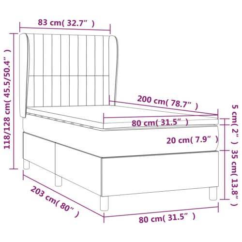 Okvir kreveta s oprugama i madrac tamnosivi 80x200cm od tkanine - Tamno siva 80 x 200 cm Okomite pruge Cijena