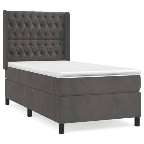 Box spring krevet s madracem tamnosivi 100x200 cm baršunasti - Tamno siva 100 x 200 cm Dizajn s gumbima Cijena