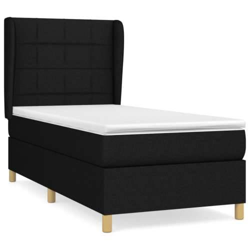 Krevet s oprugama i madracem crni 90x200 cm od tkanine - Crna 90 x 200 cm Blok s kvadratima Cijena