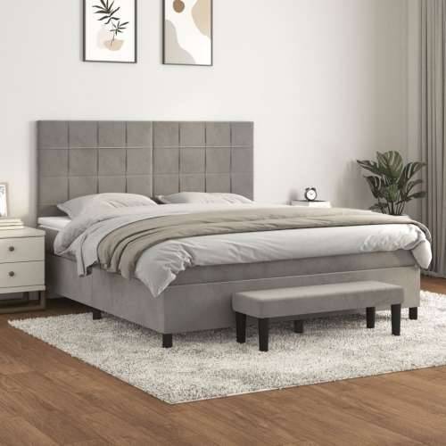 Krevet s oprugama i madracem svjetlosivi 180x200 cm baršunasti - Svjetlosiva 180 x 200 cm Blok s kvadratima Cijena