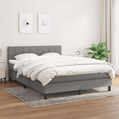 Krevet s oprugama i madracem tamnosivi 140x190 cm od tkanine - Tamno siva 140 x 190 cm Blok s kvadratima Cijena