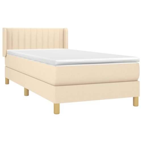 Krevet s oprugama i madracem krem 90 x 200 cm od tkanine - Krema 90 x 200 cm Okomite pruge Cijena