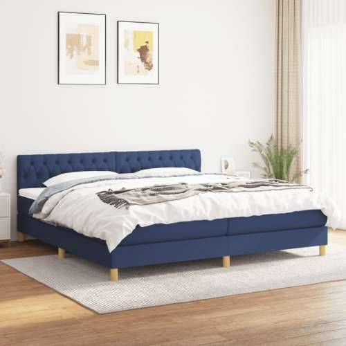Krevet s oprugama i madracem plavi 200 x 200 cm od tkanine - Plava 200 x 200 cm Dizajn s gumbima Cijena
