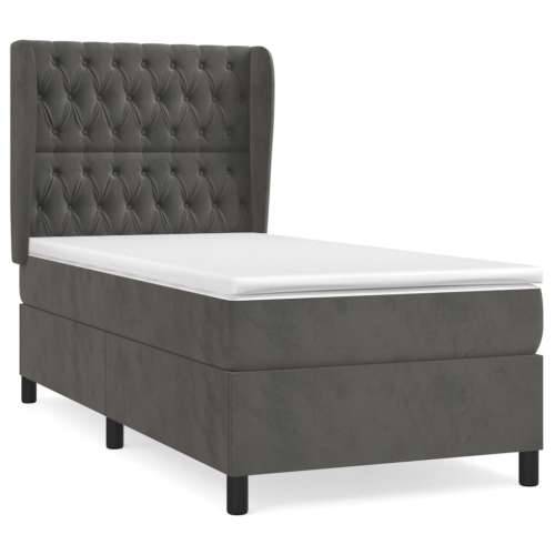 Box spring krevet s madracem tamnosivi 100x200 cm baršunasti - Tamno siva 100 x 200 cm Dizajn s gumbima Cijena
