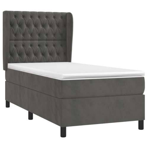 Box spring krevet s madracem tamnosivi 100x200 cm baršunasti - Tamno siva 100 x 200 cm Dizajn s gumbima Cijena