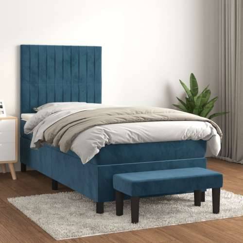 Box spring krevet s madracem tamnoplavi 90x200 cm baršunasti - Tamno plava 90 x 200 cm Okomite pruge Cijena