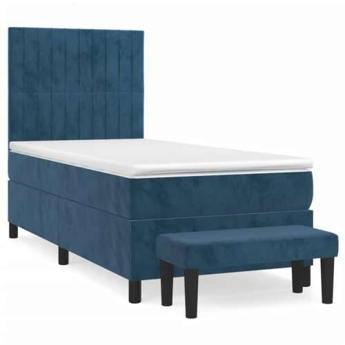 Box spring krevet s madracem tamnoplavi 90x200 cm baršunasti - Tamno plava 90 x 200 cm Okomite pruge Cijena