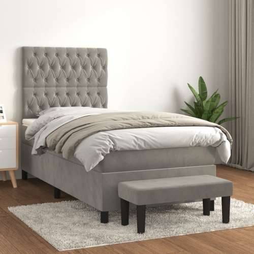 Box spring krevet s madracem svjetlosivi 80 x 200 cm baršunasti - Svjetlosiva 80 x 200 cm Dizajn s gumbima Cijena