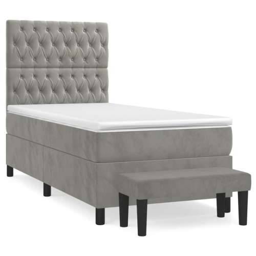 Box spring krevet s madracem svjetlosivi 80 x 200 cm baršunasti - Svjetlosiva 80 x 200 cm Dizajn s gumbima Cijena