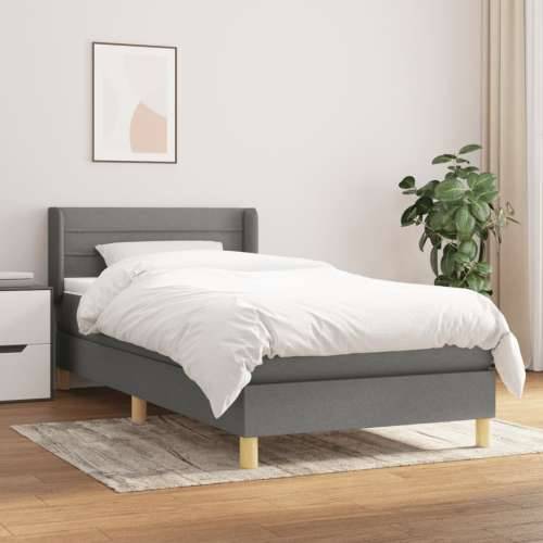 Krevet s oprugama i madracem tamnosivi 90 x 190 cm od tkanine - Tamno siva 90 x 190 cm vodoravne pruge Cijena