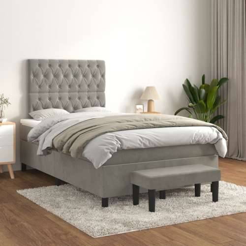 Box spring krevet s madracem svjetlosivi 120x200 cm baršunasti - Svjetlosiva 120 x 200 cm Dizajn s gumbima Cijena