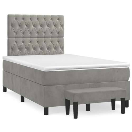 Box spring krevet s madracem svjetlosivi 120x200 cm baršunasti - Svjetlosiva 120 x 200 cm Dizajn s gumbima Cijena
