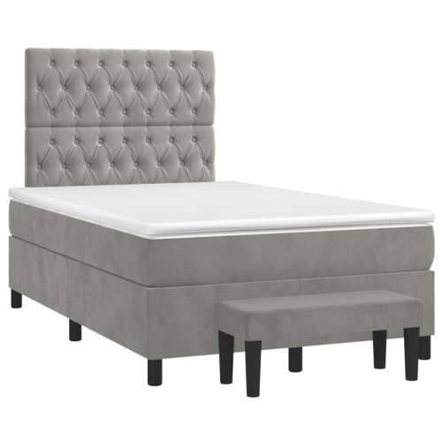 Box spring krevet s madracem svjetlosivi 120x200 cm baršunasti - Svjetlosiva 120 x 200 cm Dizajn s gumbima Cijena